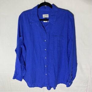 Universal Thread Relaxed Fit Blue Linen Blend Long Sleeve Casual Button Up Shirt